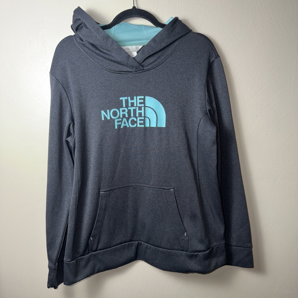 The North Face Charcoal Gray Aqua Logo Hoodie Sweatshirt Women's XL
